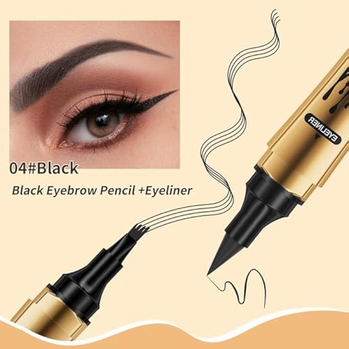 2-in-1 Eyeliner and Eyebrow Pencil Eyebrow Pen with Fork Tip Long-lasting Waterproof Eyeliner and Brow Pen,(Black eyeliner- dark brown eyebrow) - Image 3